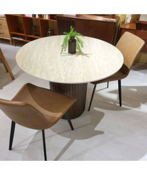 Travertine Round Fluted Dining Table Set (4chairs)